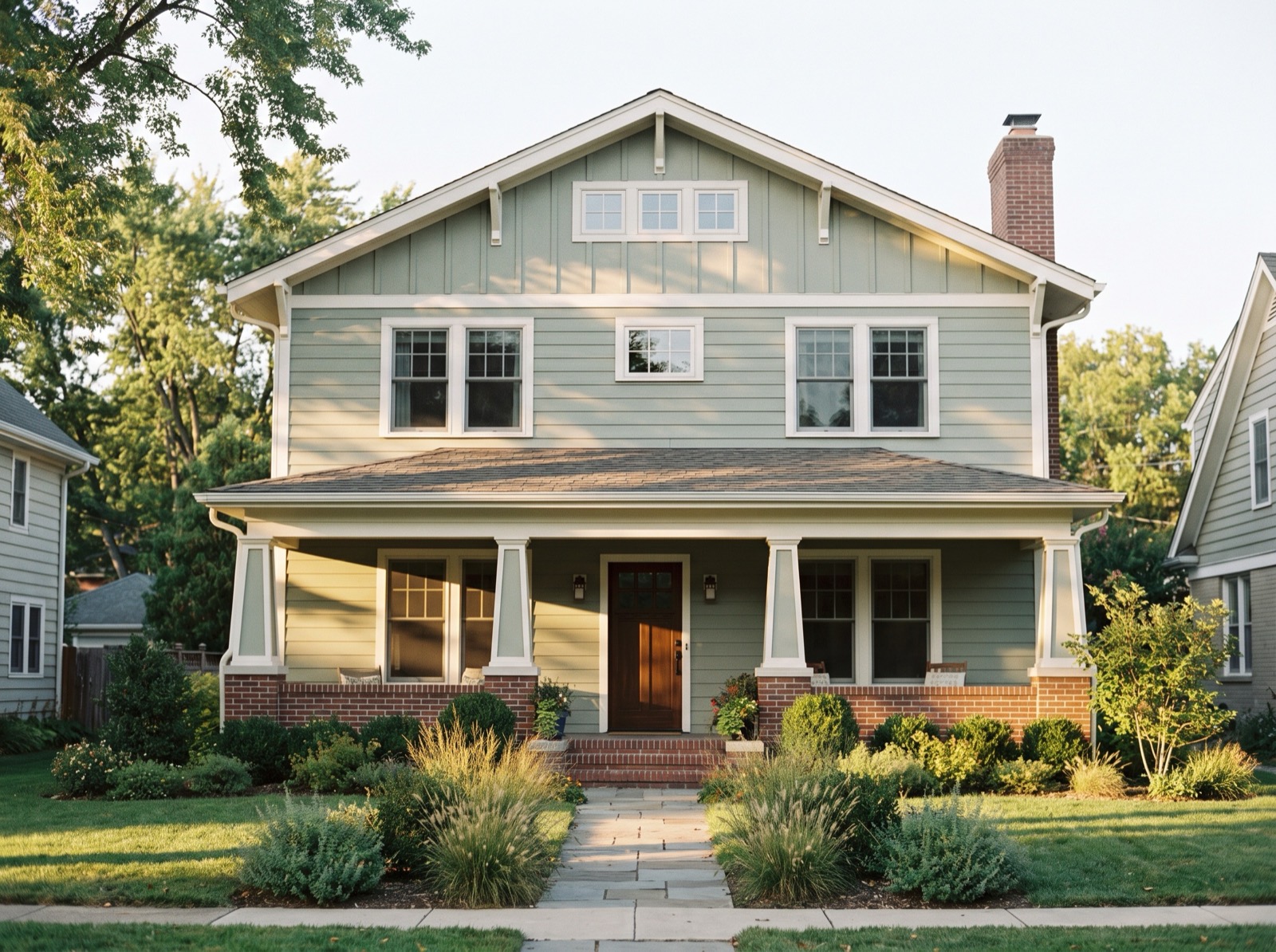 Freshly painted transitional home exterior in the Triangle